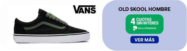 VANS
OLD SKOOL HOMBRE
4 CUOTAS SIN INTERÉS
Banco Provincia
VER MÁS